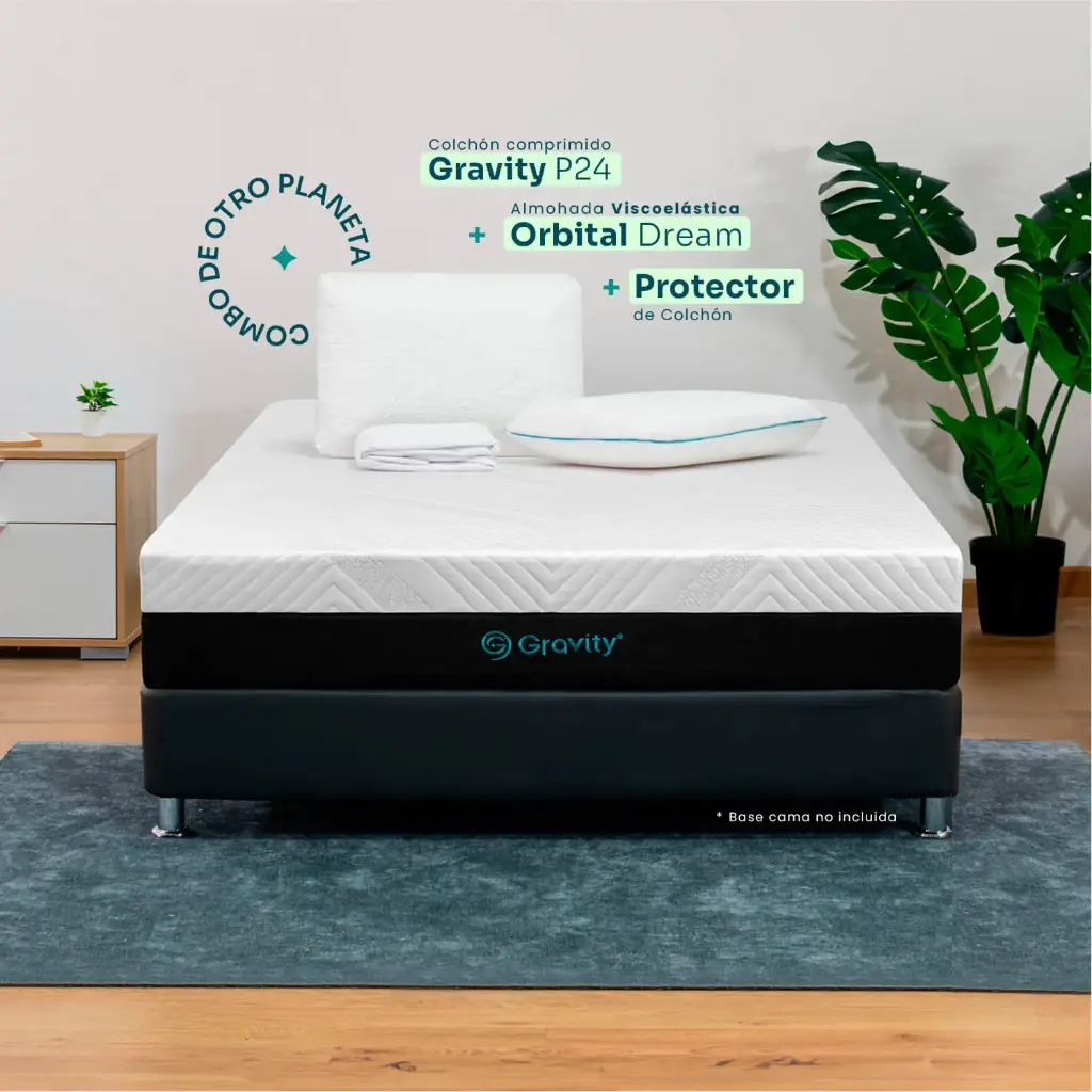 Combo Colchón Gravity P24 + Almohadas Orbital Dream + Protector de colchón