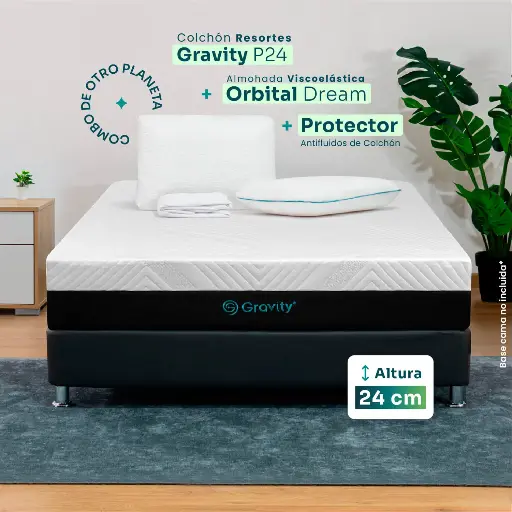 Combo Colchón Gravity P24 + Almohadas Orbital Dream + Protector de colchón