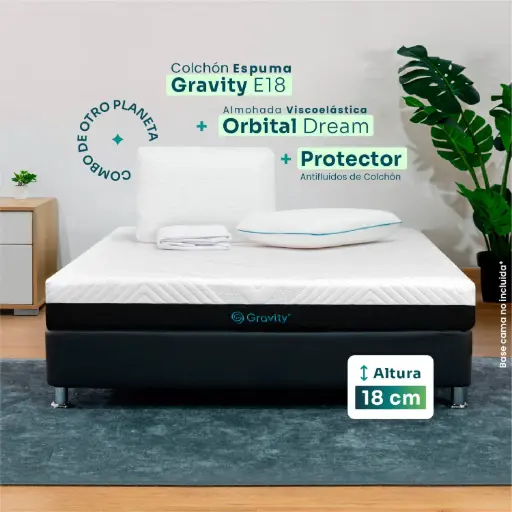 Combo Gravity E18: Colchón de espuma +2 almohadas Orbital Dream + Protector de colchón